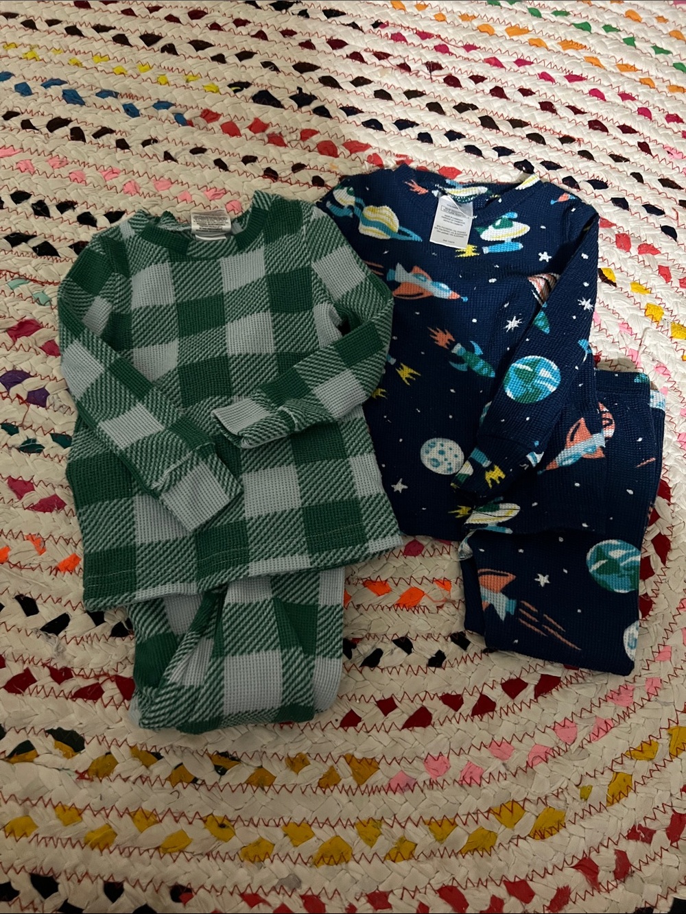 Green Buffalo Check Kids Thermal Pajama Set - Cozy Green Sleepwear